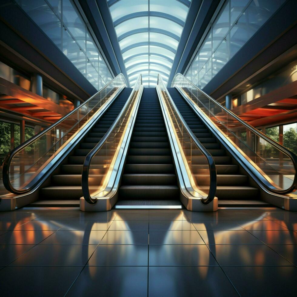detalhe tiro do escada rolante dentro moderno edifícios ou metrô estação para social meios de comunicação postar Tamanho ai gerado foto