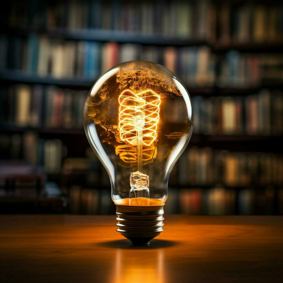 iluminador conhecimento brilhando lâmpada aumenta livros sabedoria, simbolizando inventivo inspiração para social meios de comunicação postar Tamanho ai gerado foto