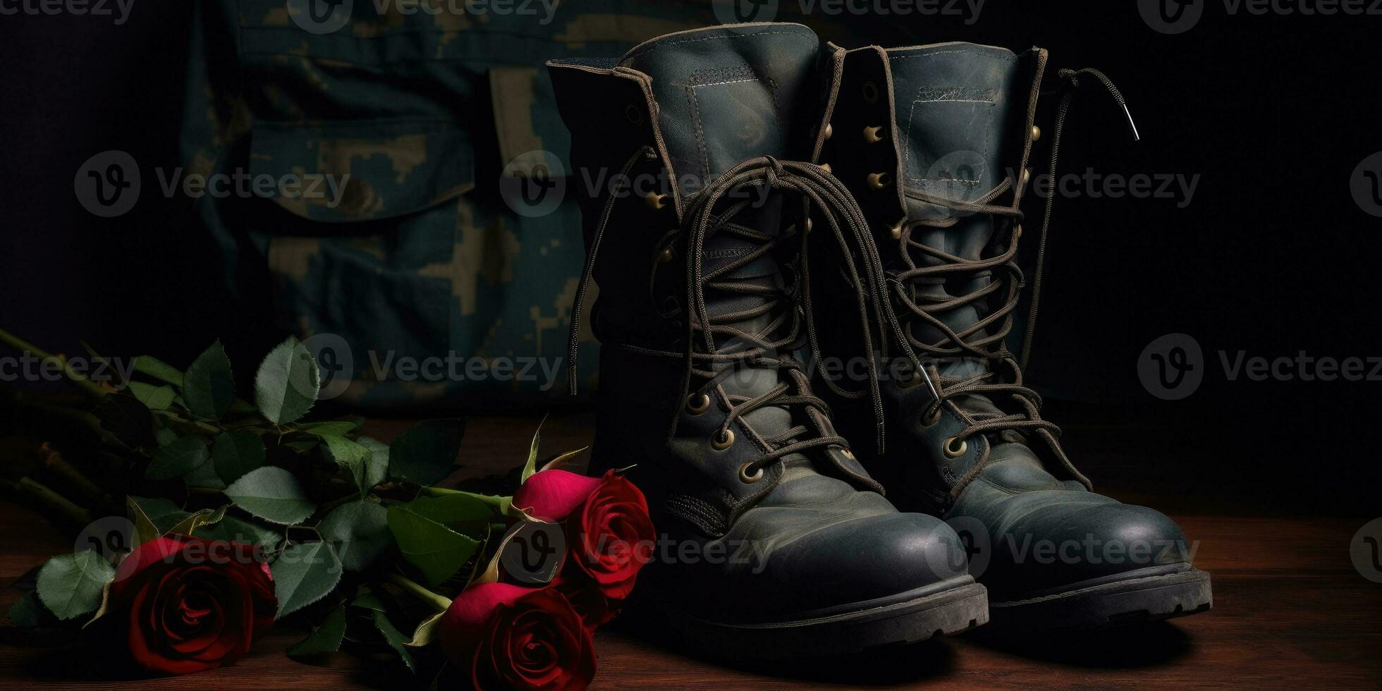 memorial dia América. americano bandeira e de soldado botas. generativo ai foto