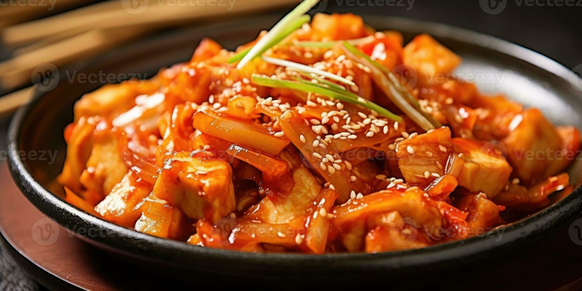 delicioso Kimchi prato dentro coreano restaurante. generativo ai foto