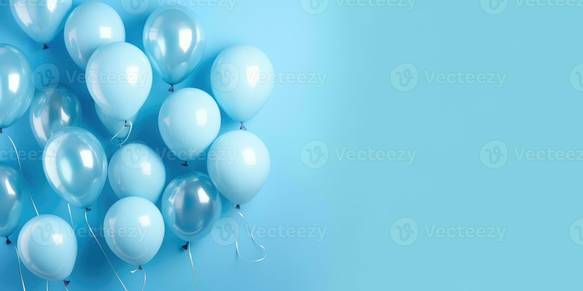 azul balões em uma azul fundo, com Lugar, colocar para texto. a bandeira é azul. generativo ai foto