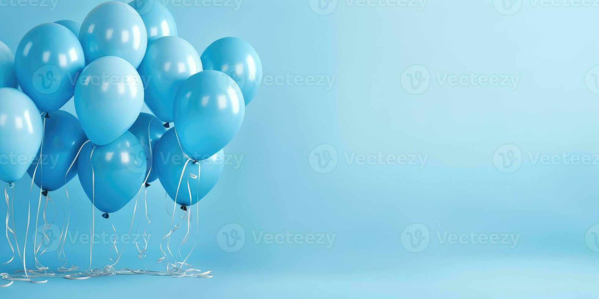 azul balões em uma azul fundo, com Lugar, colocar para texto. a bandeira é azul. generativo ai foto