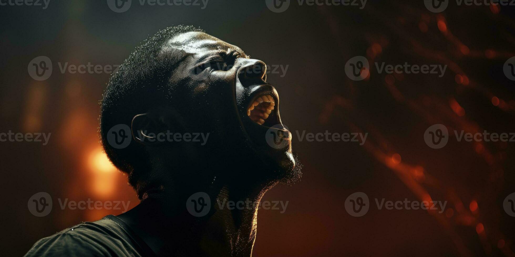 africano homem canta dentro karaokê. generativo ai foto