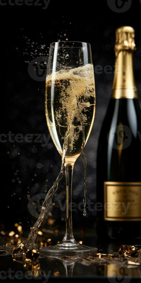 uma vidro do champanhe em uma Sombrio fundo. celebração beber.generativo ai foto