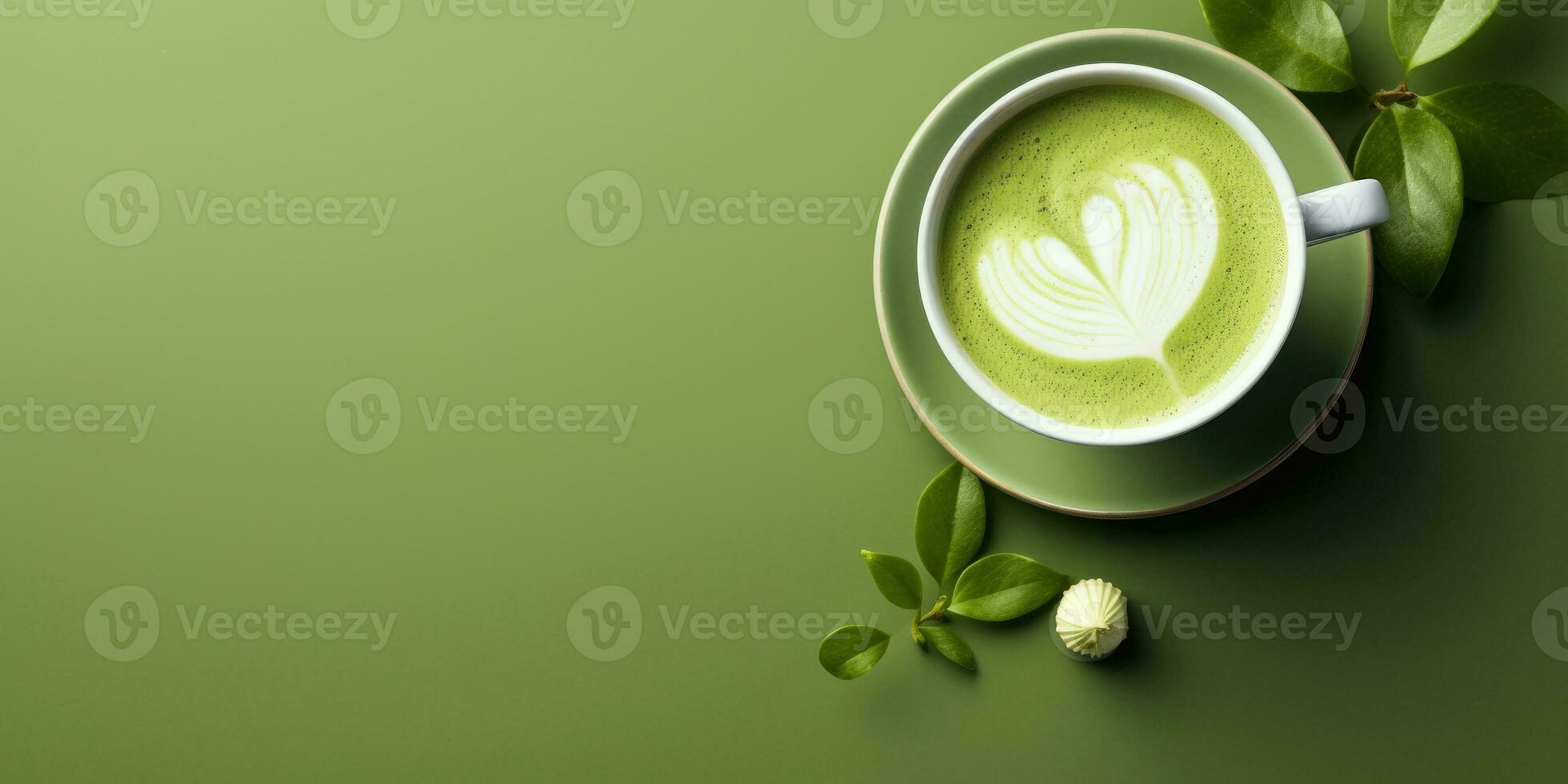 perfumado matcha chá em a tabela.banner. generativo ai foto