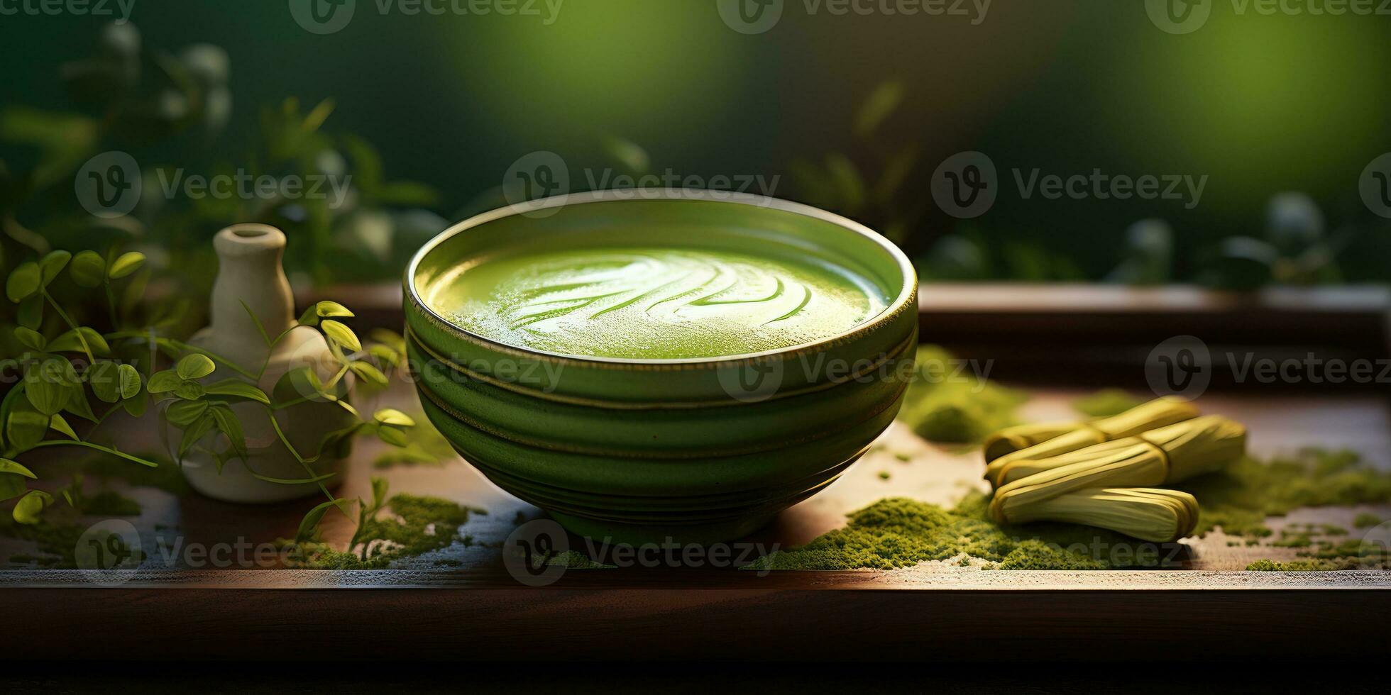 perfumado matcha chá em a mesa. generativo ai foto