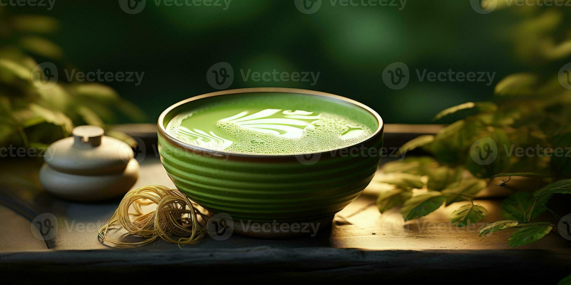 perfumado matcha chá em a mesa. generativo ai foto