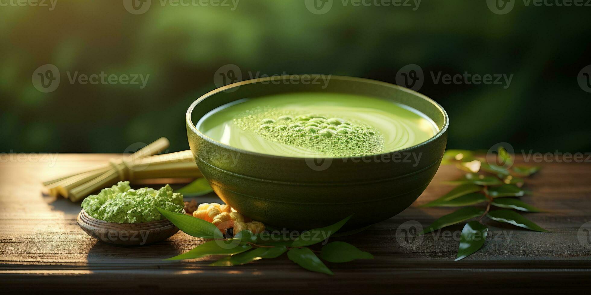 perfumado matcha chá em a mesa. generativo ai foto