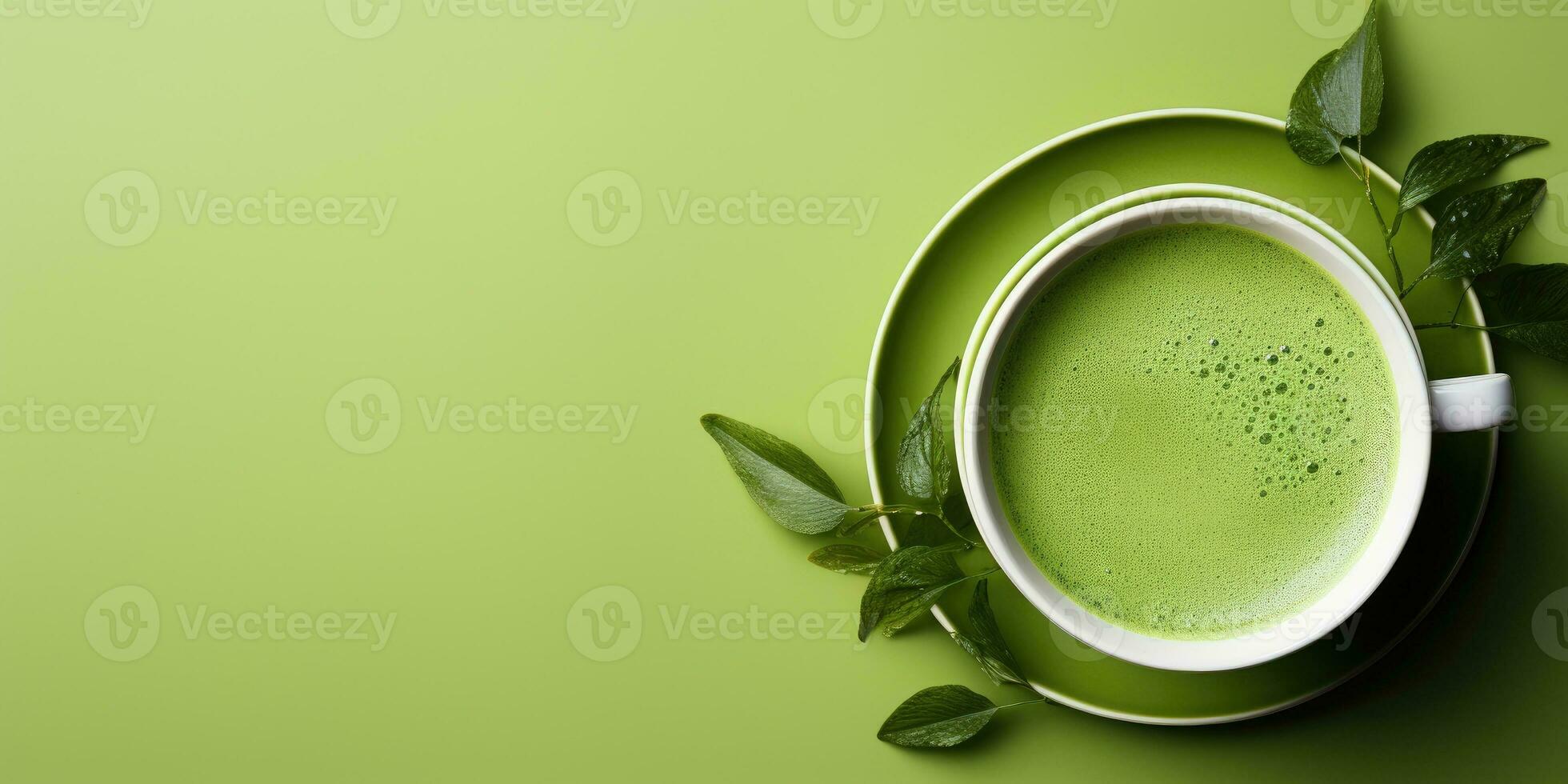 perfumado matcha chá em a tabela.banner. generativo ai foto