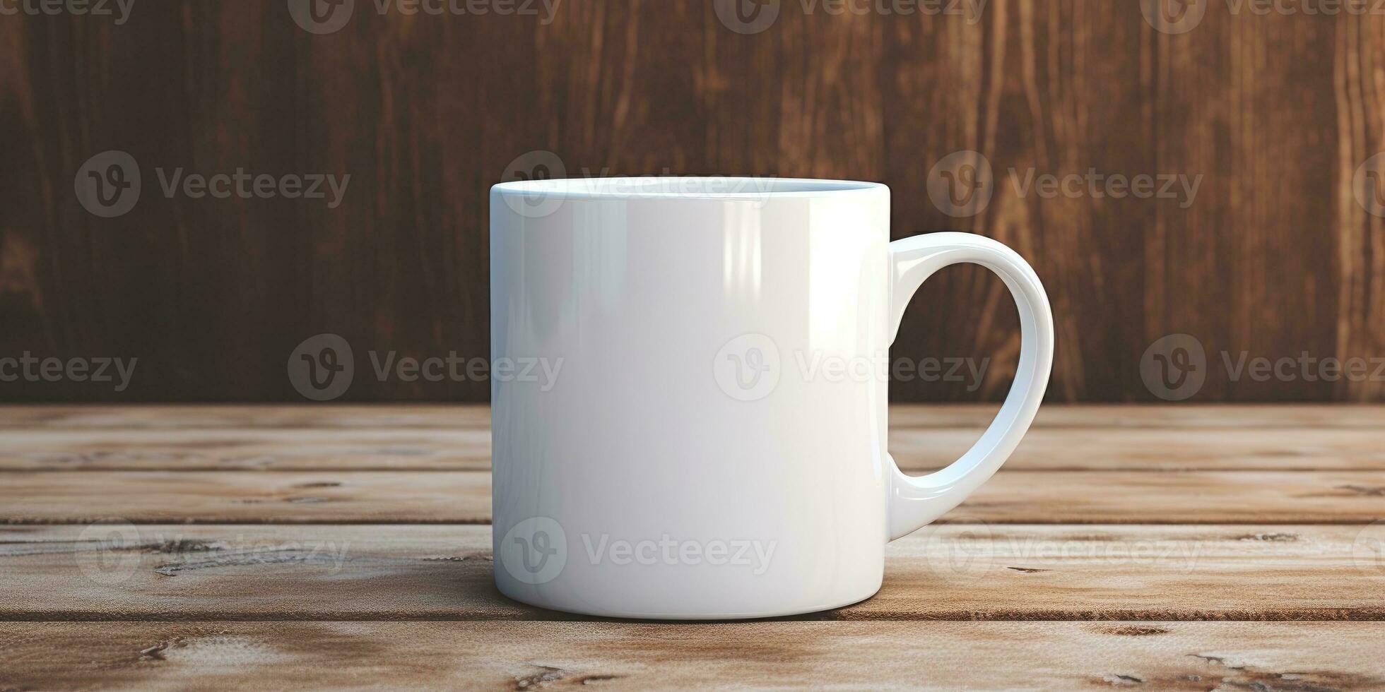 brincar do uma branco copo para chá ou café, em uma de madeira mesa. generativo ai foto