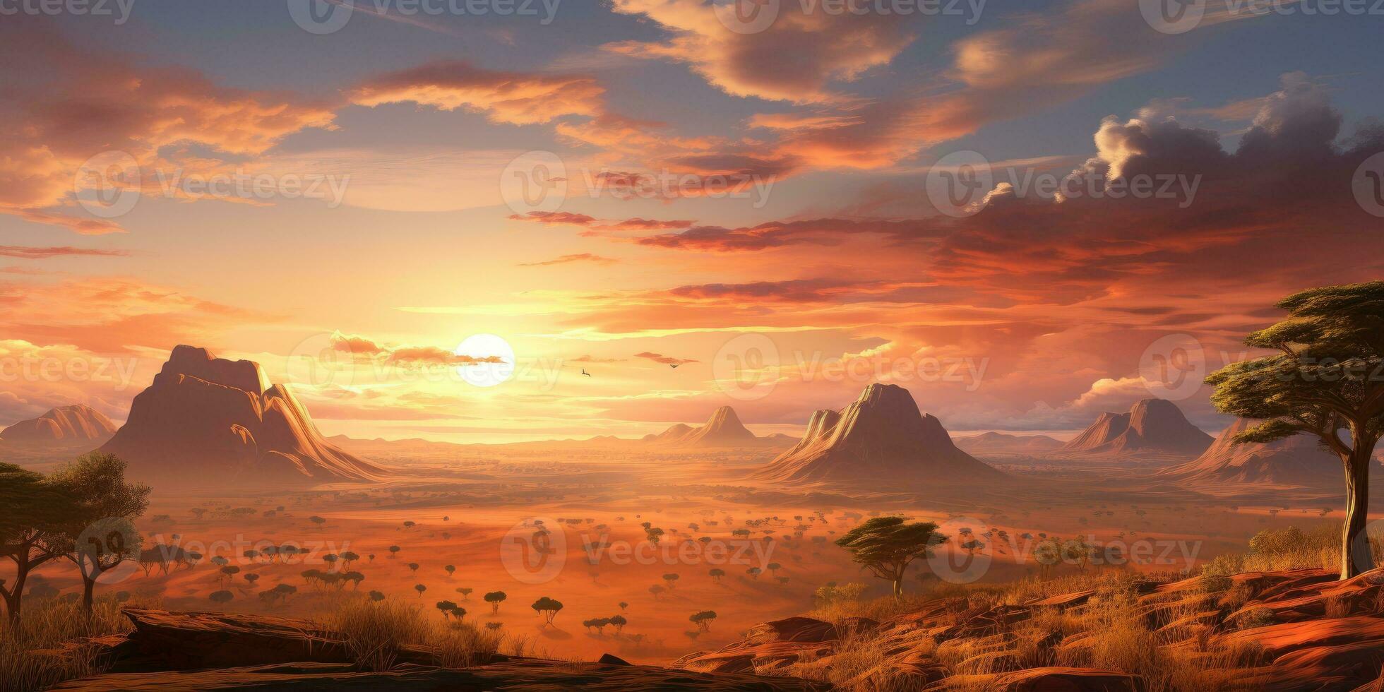 uma lindo foto do uma pôr do sol dentro África. generativo ai