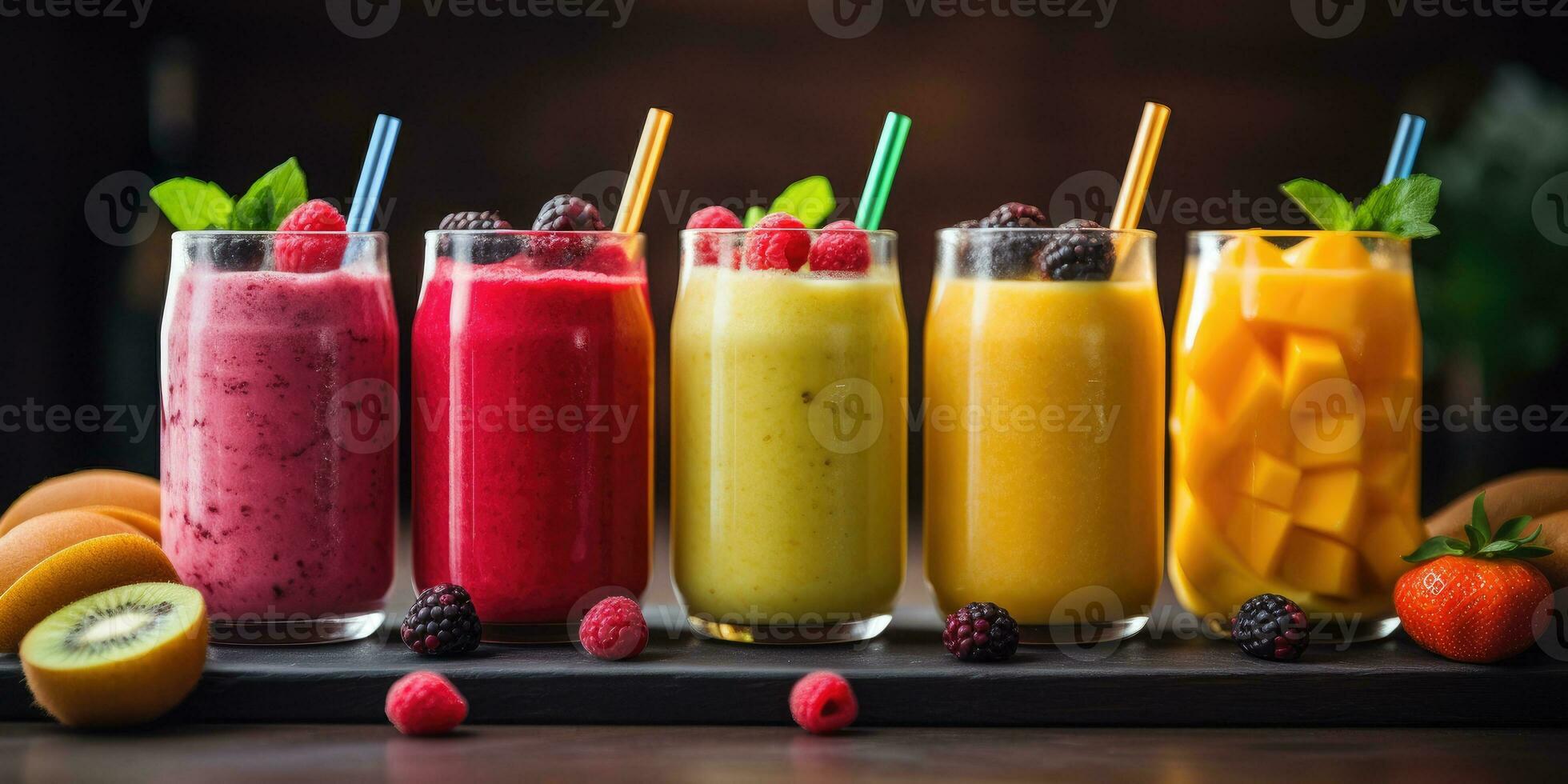 fresco batido fechar-se. delicioso frutas, Boa nutrição. generativo ai foto