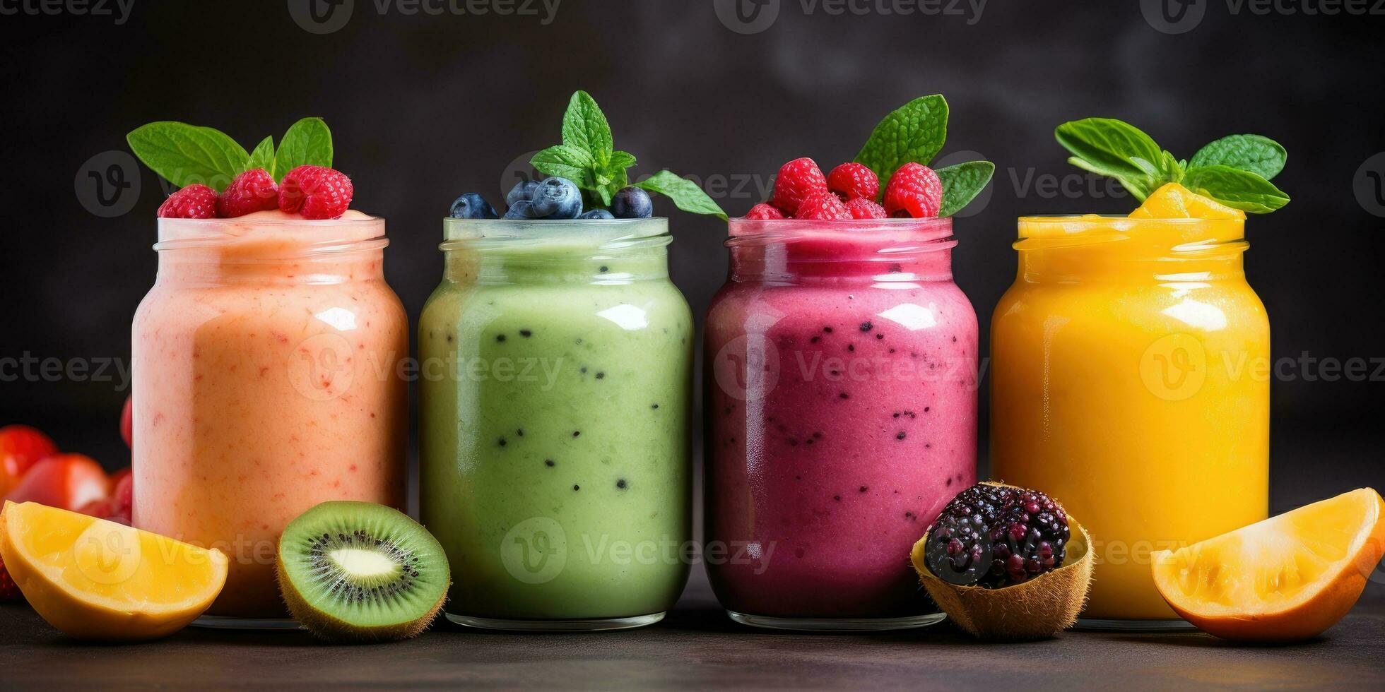 fresco fruta suco e vegetal smoothie. generativo ai foto