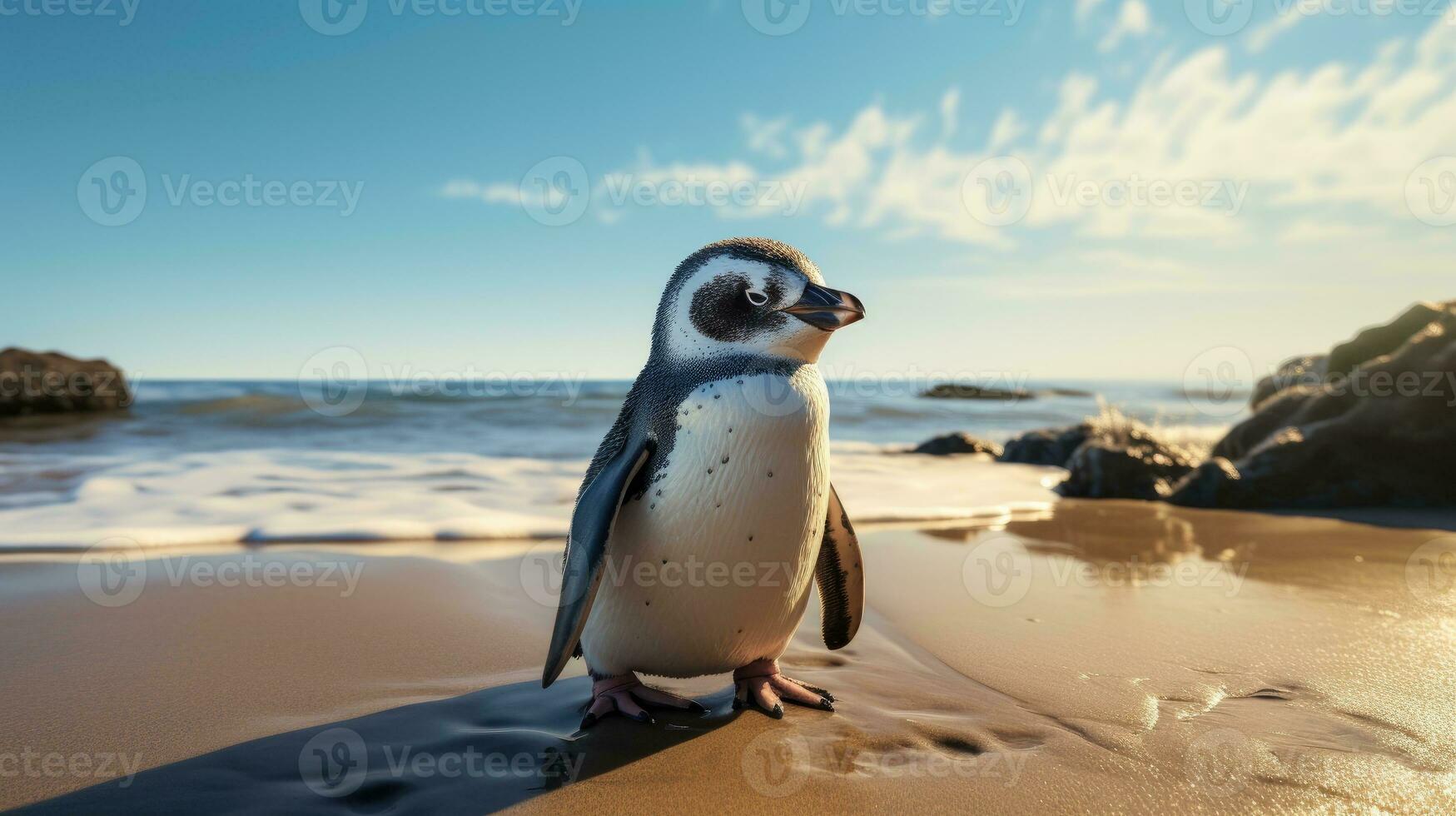 pinguim em a de praia ai gerado foto