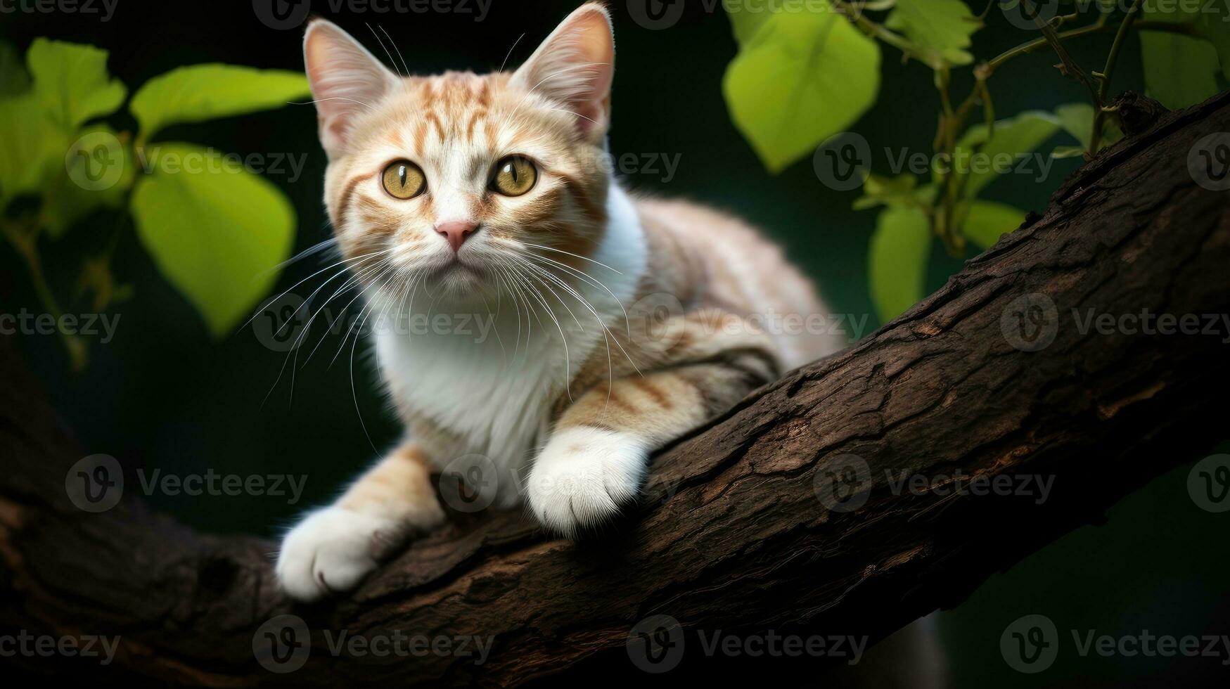 gato em árvore ramo ai gerado foto