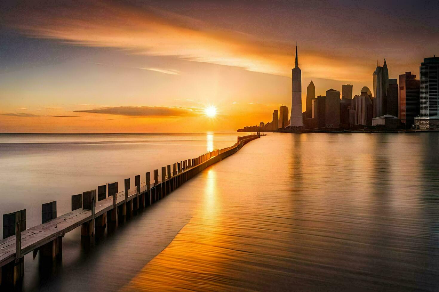 a Sol conjuntos sobre a cidade Horizonte dentro toronto. gerado por IA foto