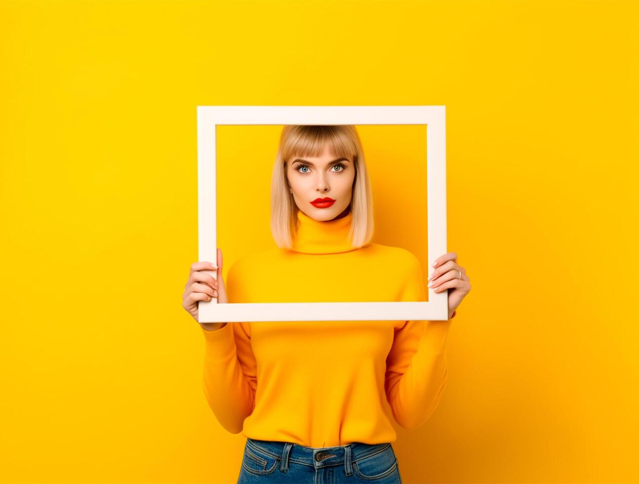 feminino mãos segurando esvaziar quadro, Armação ai gerado foto