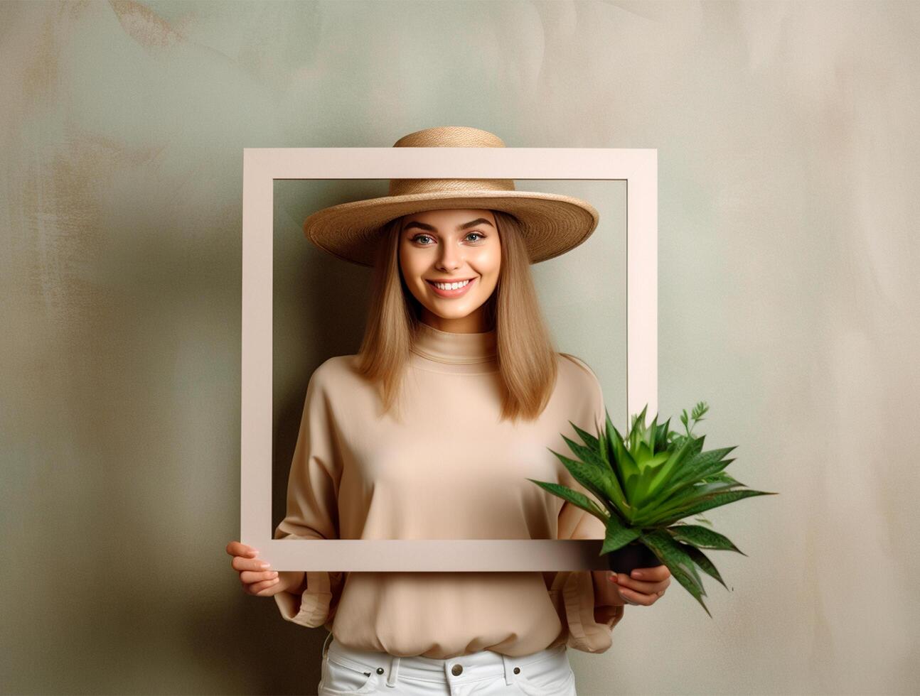 feminino mãos segurando esvaziar quadro, Armação ai gerado foto