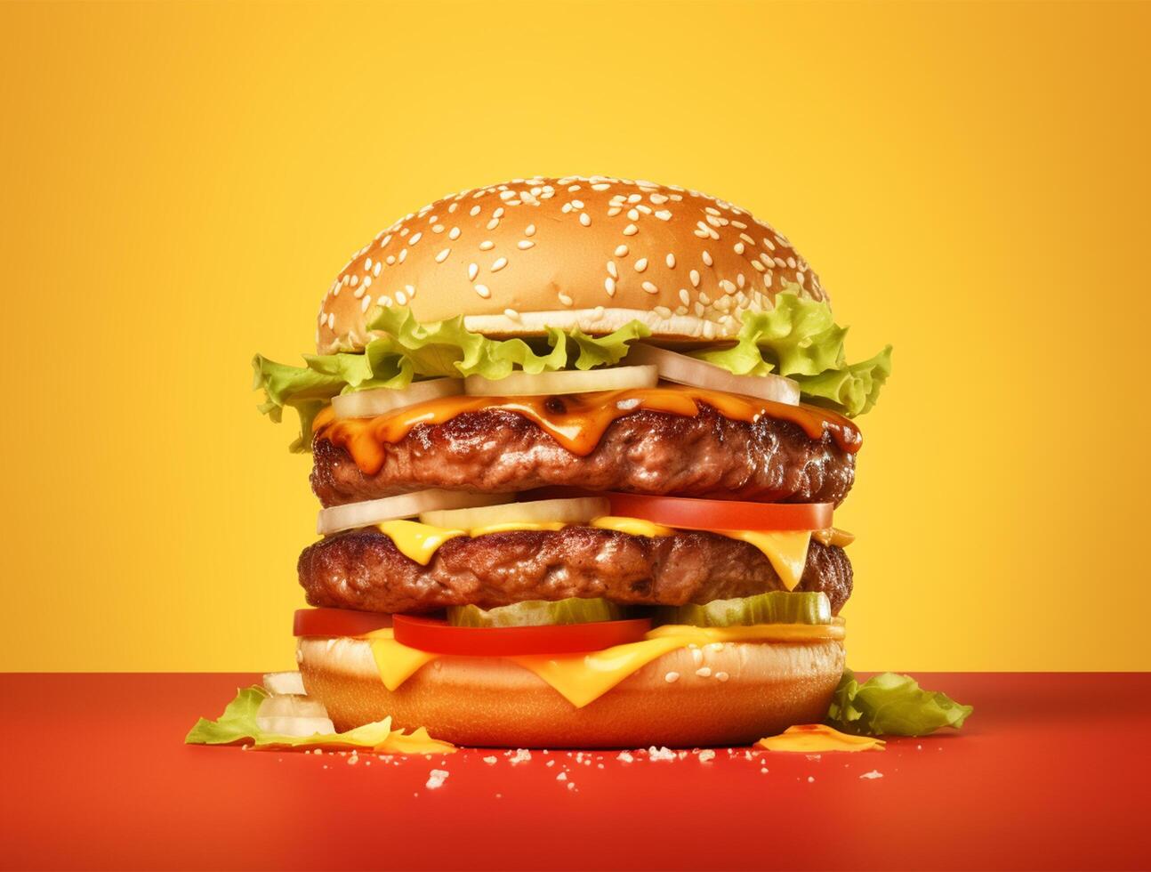 frente Visão saboroso carne hamburguer com queijo e salada em Sombrio fundo ai gerado foto