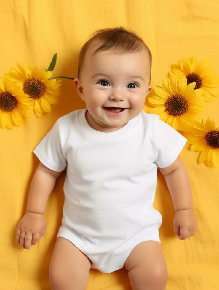 em branco branco bebê camiseta para brincar Projeto ai gerado foto