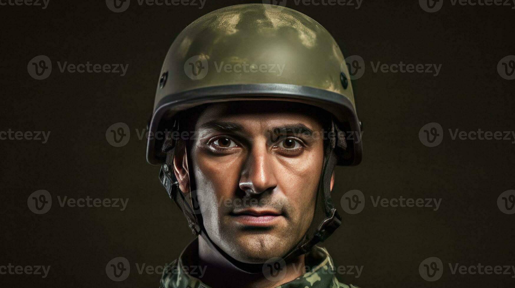 uma masculino vestindo verde militares capacete. generativo ai foto