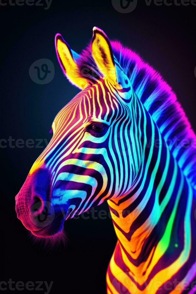 zebra em uma brilhante arco Iris fundo. generativo ai foto