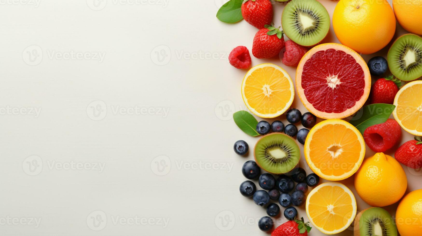 fresco orgânico frutas alinhar isolado em fundo, cópia de espaço, ai generativo foto