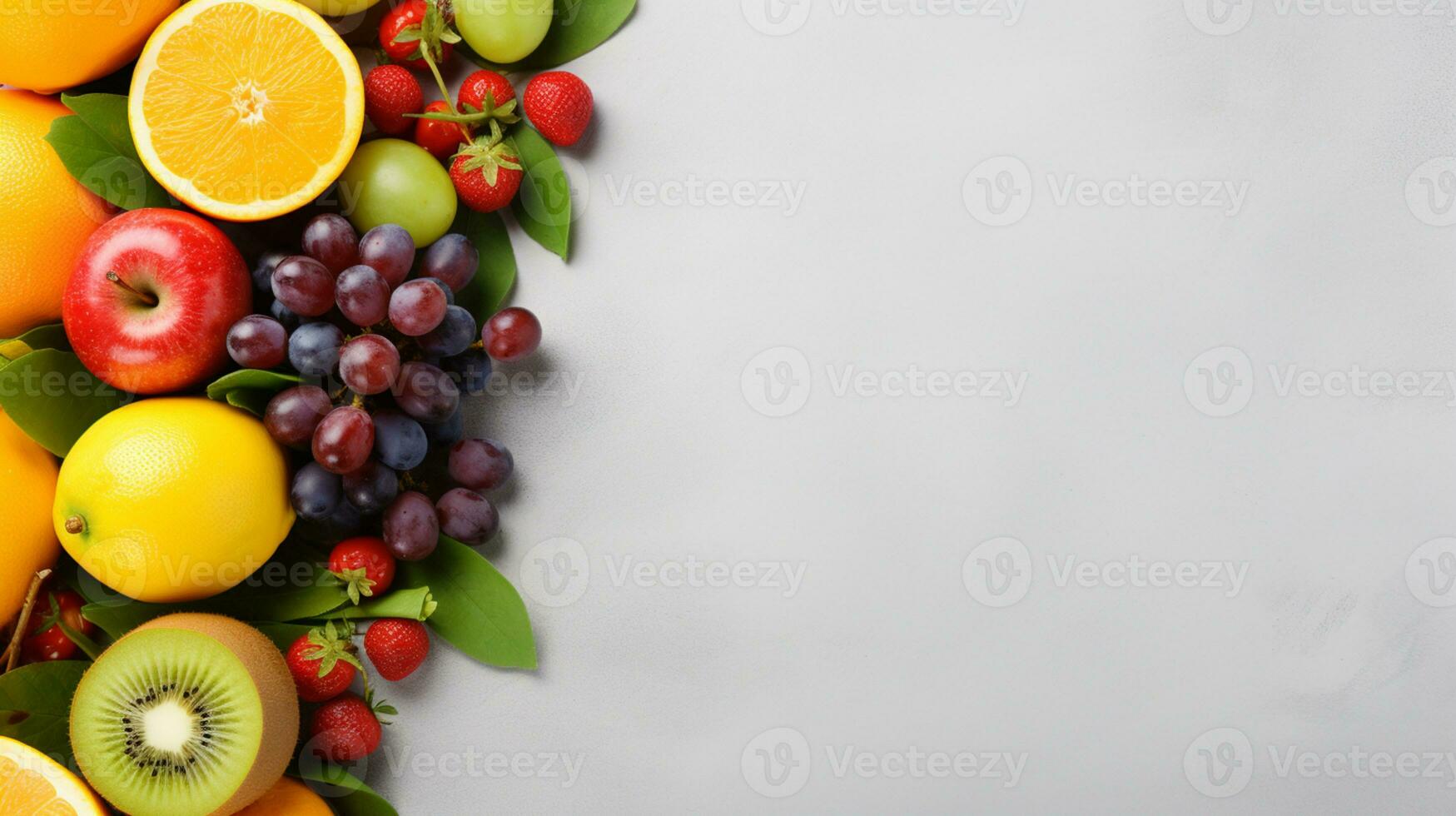 fresco orgânico frutas alinhar isolado em fundo, cópia de espaço, ai generativo foto