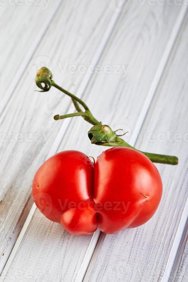 fruta ou vegetal feio. tomate mutante gravemente malformado foto