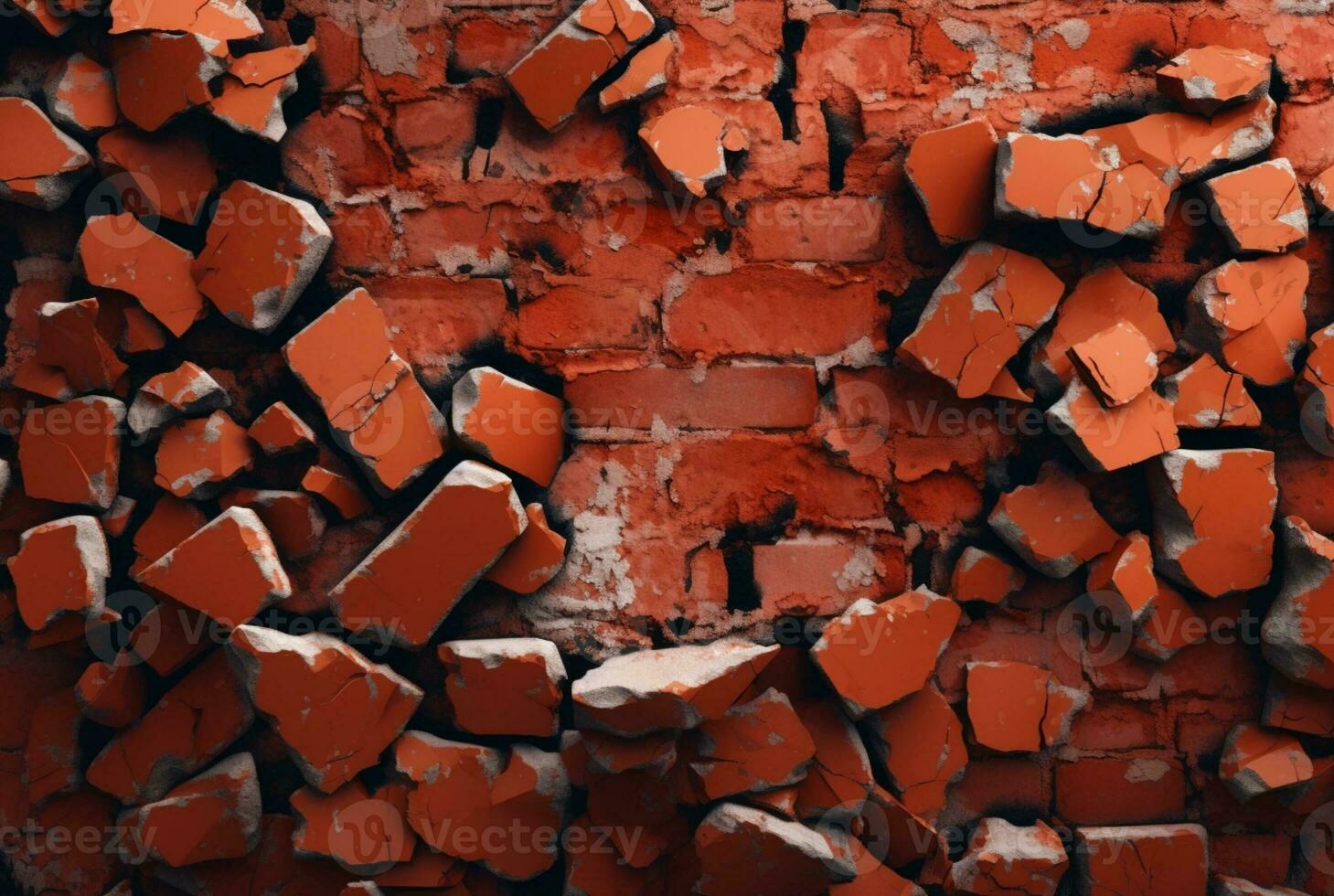 rachado vermelho tijolo parede textura fundo. generativo ai foto