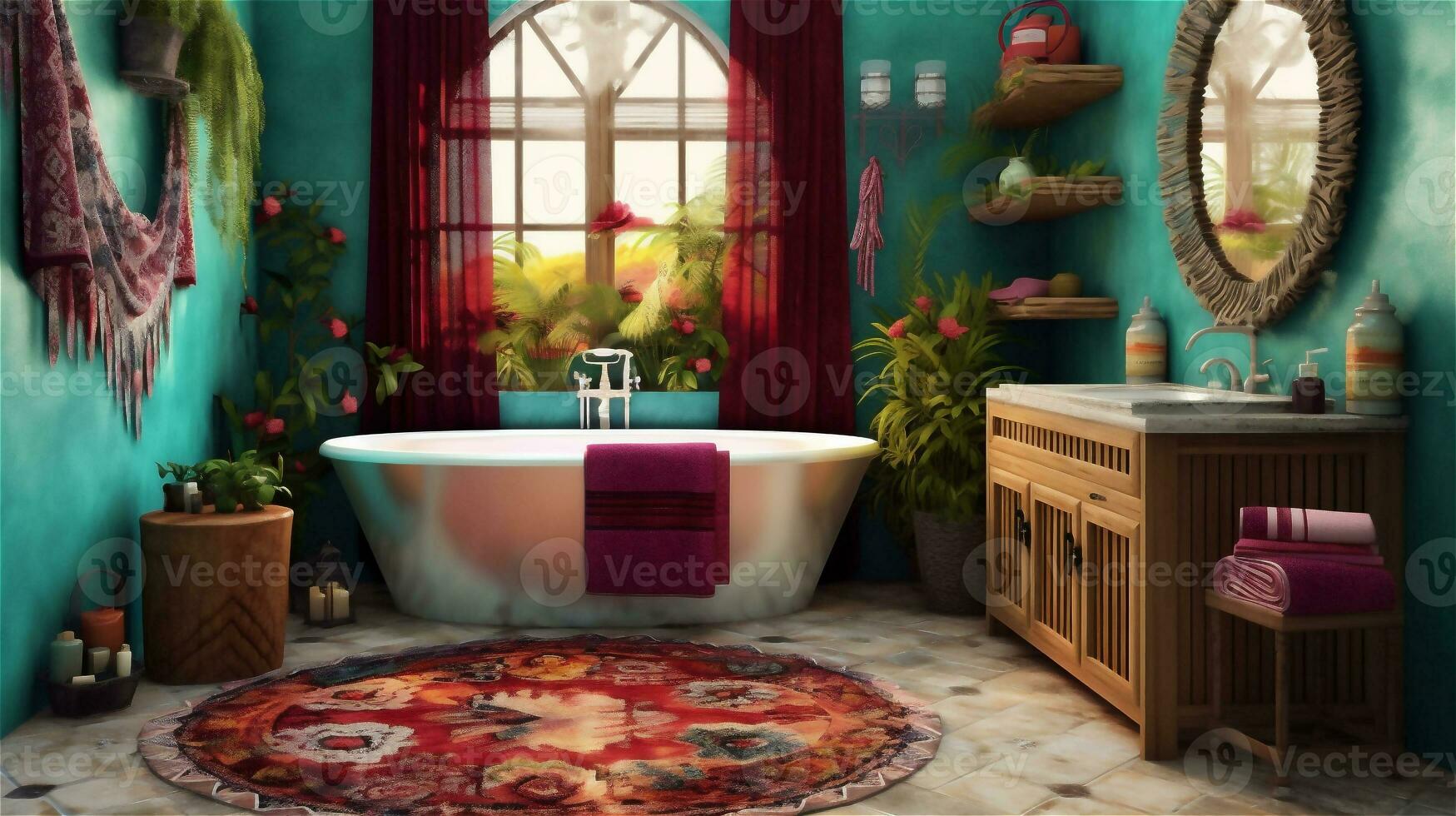 generativo ai, boho felicidade uma vibrante e relaxante banheiro Projeto foto