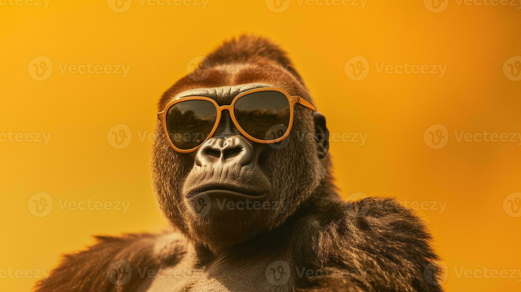 generativo ai, legal gorila à moda oculos de sol em uma pastel paraíso foto