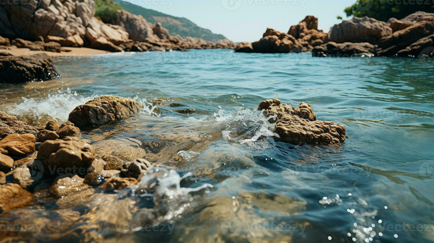 generativo ai, tranquilo margens abraçando beira-mar serenidade foto