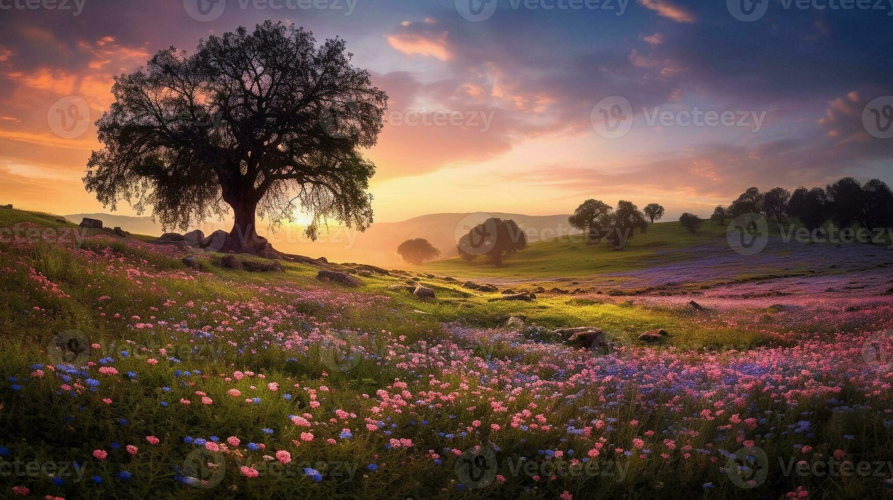 generativo ai, encantado floresce uma vibrante tapeçaria do flores silvestres prados foto