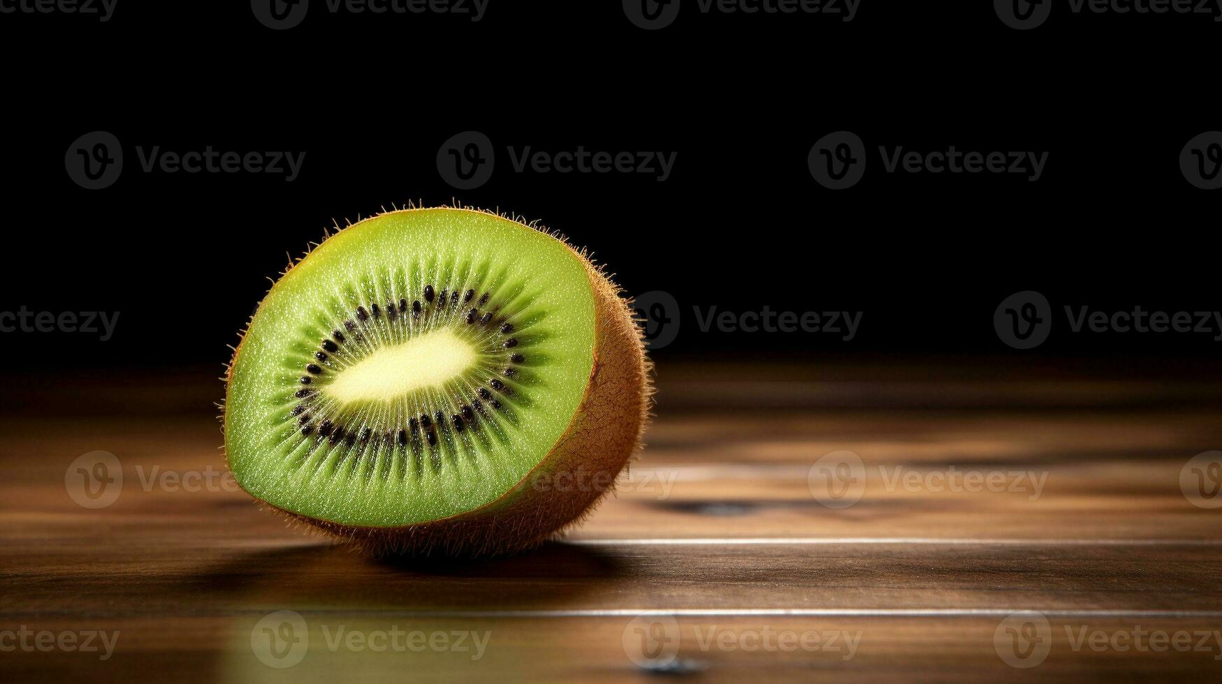 ai generativo, delicioso kiwi em de madeira fundo com cópia de espaço foto