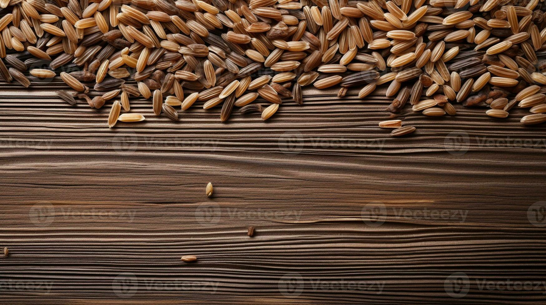 a essência do selvagem arroz grão em de madeira fundo, ai generativo foto