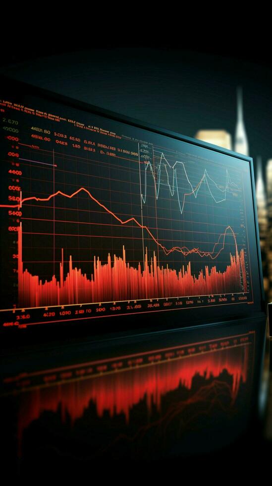 estoque mercados 3d gráfico monitores uma desaceleração durante uma financeiro crise vertical Móvel papel de parede ai gerado foto