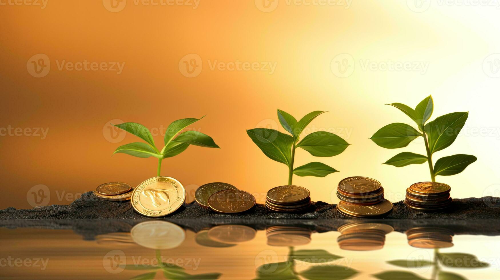 verde plantinha crescendo a partir de pilha do moedas. investimento e finança conceito. ai gerado. foto