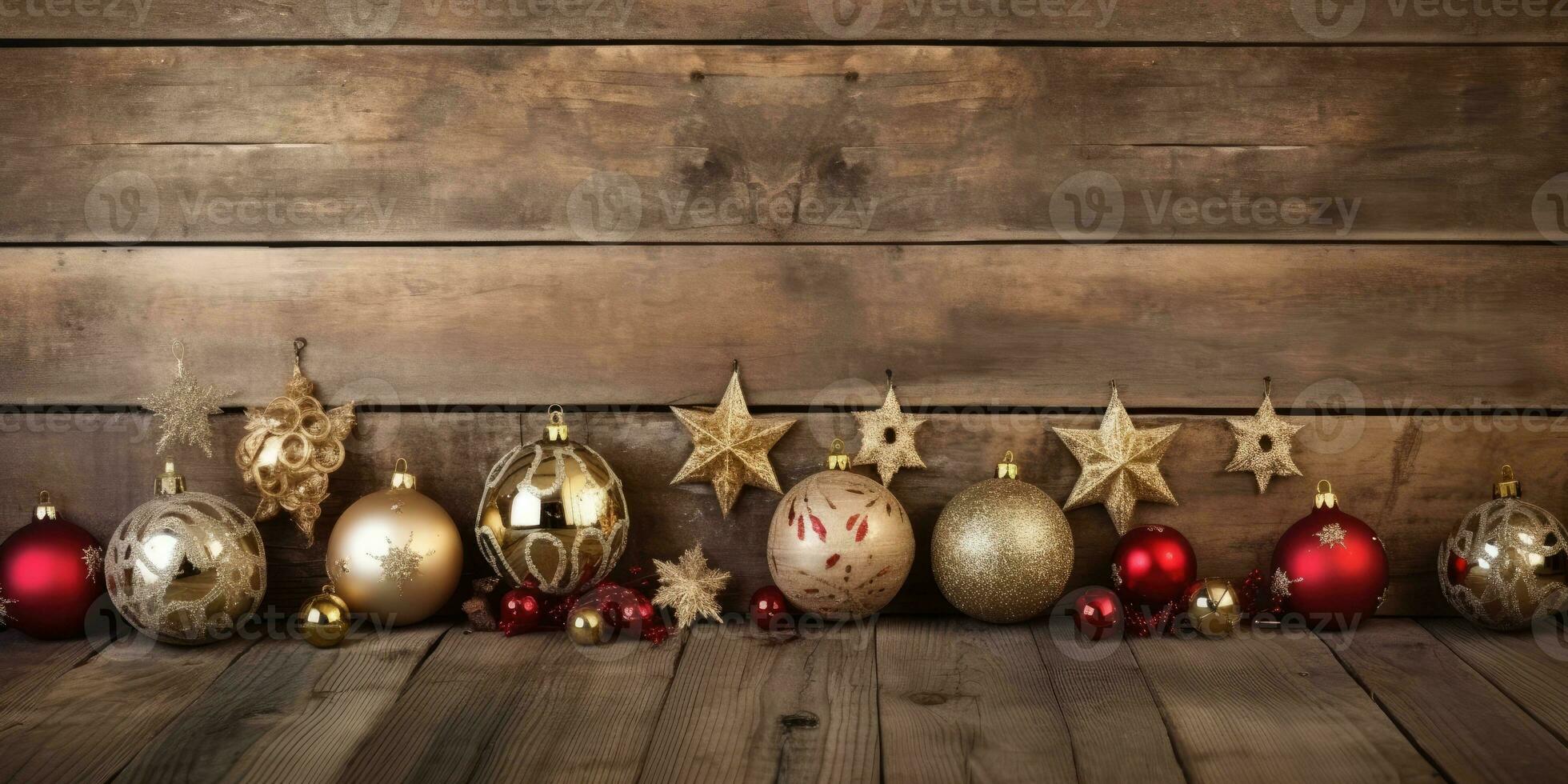 Natal decoração em de madeira fundo com cópia de espaço. Novo ano conceito. ai gerado. foto