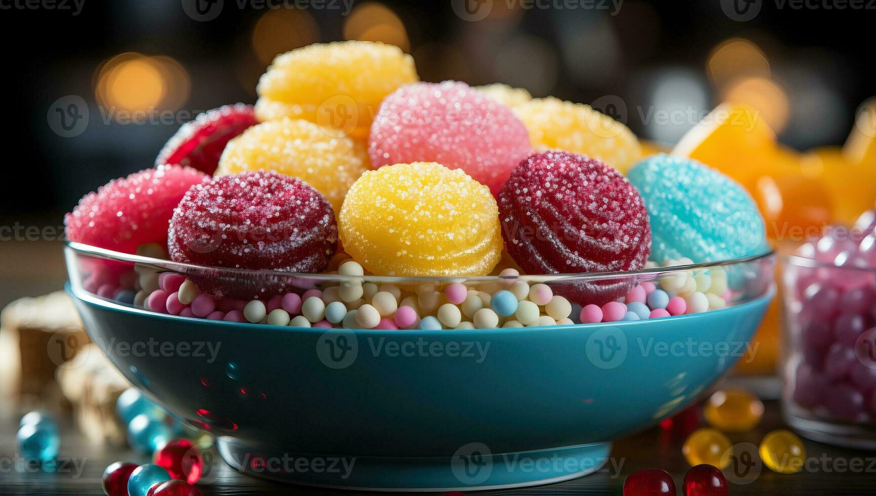 colorida doces dentro uma tigela. ai gerado. foto