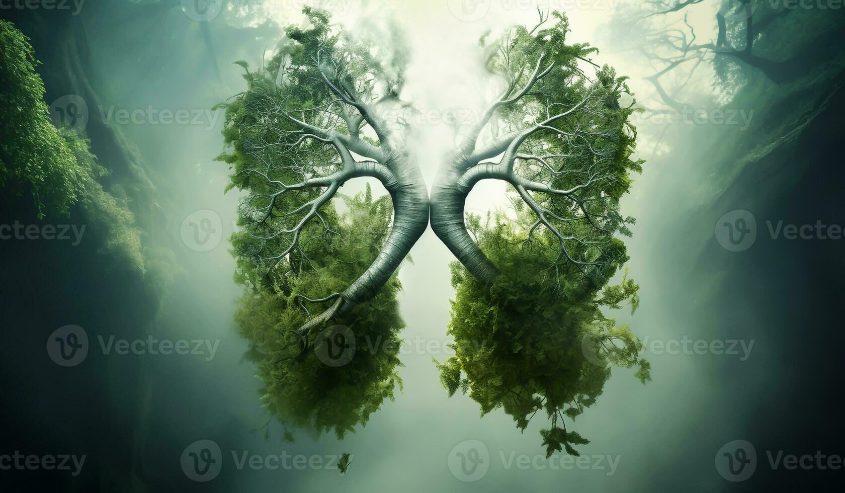 pulmões formado de folhas e árvore galhos, dentro a conceito do meio Ambiente e ecologia. pulmão do a terra. ai gerado foto