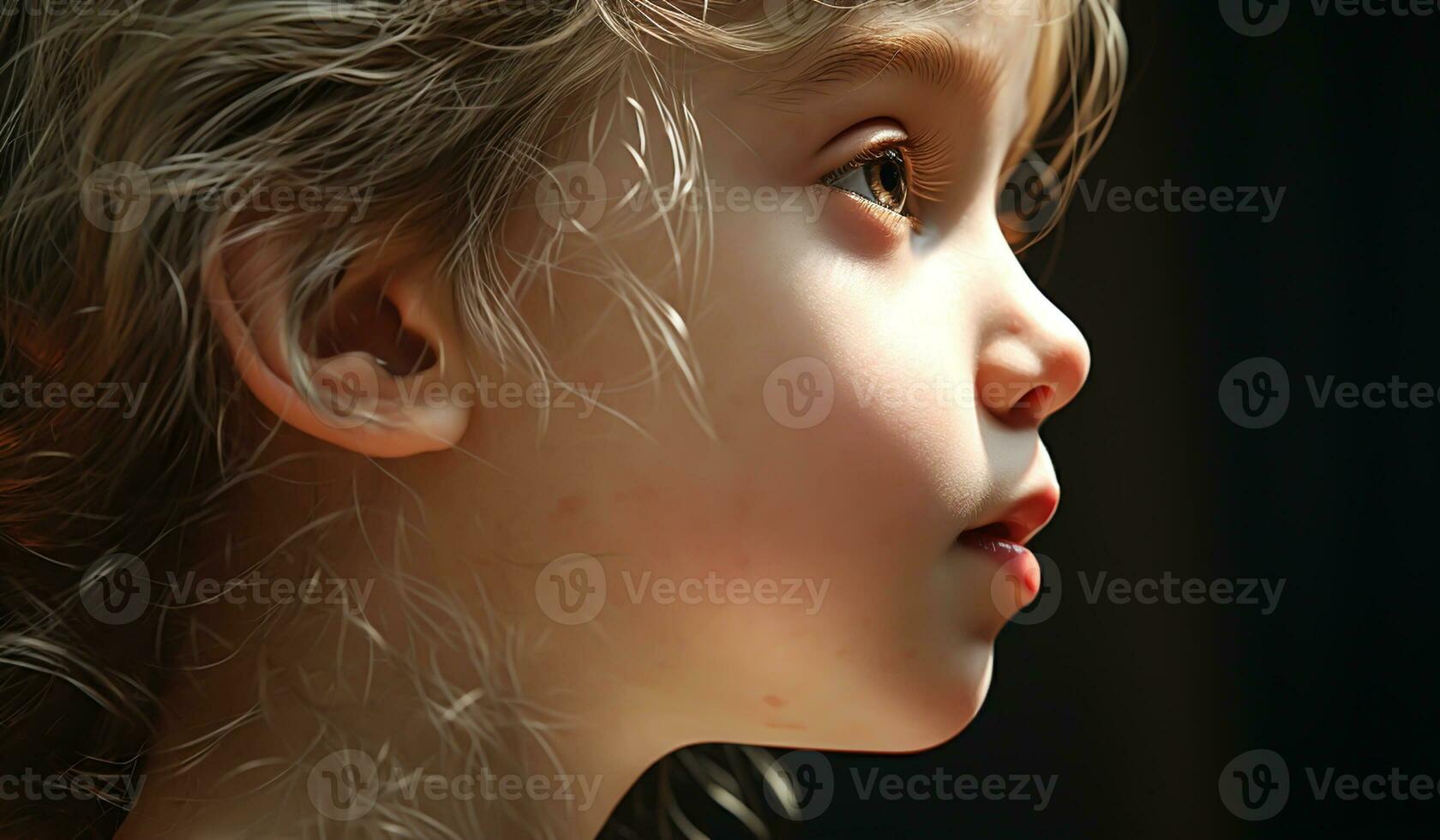 retrato do uma pequeno criança isolado em Sombrio fundo. ai gerado foto