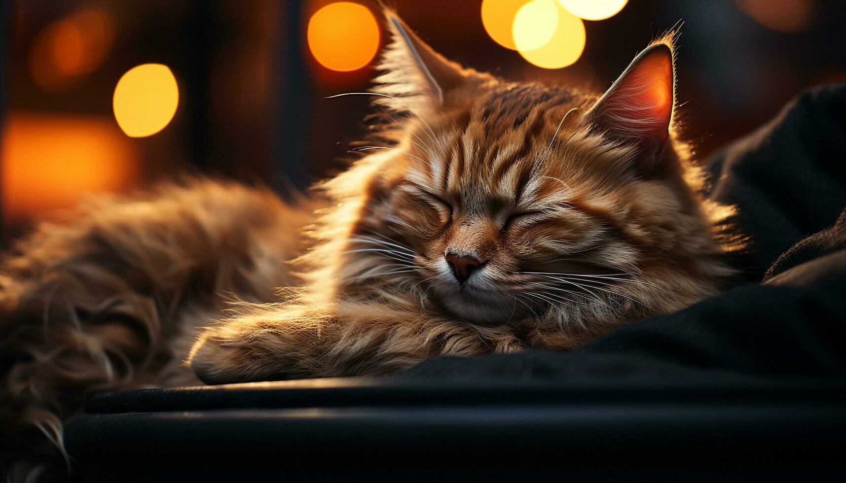 fofa gatinho dormindo confortável, em repouso, brincalhão, beleza gerado de ai foto