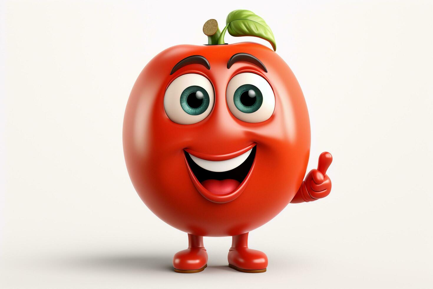 desenho animado personagem do tomate com polegares acima gesto, 3d render ai gerado foto