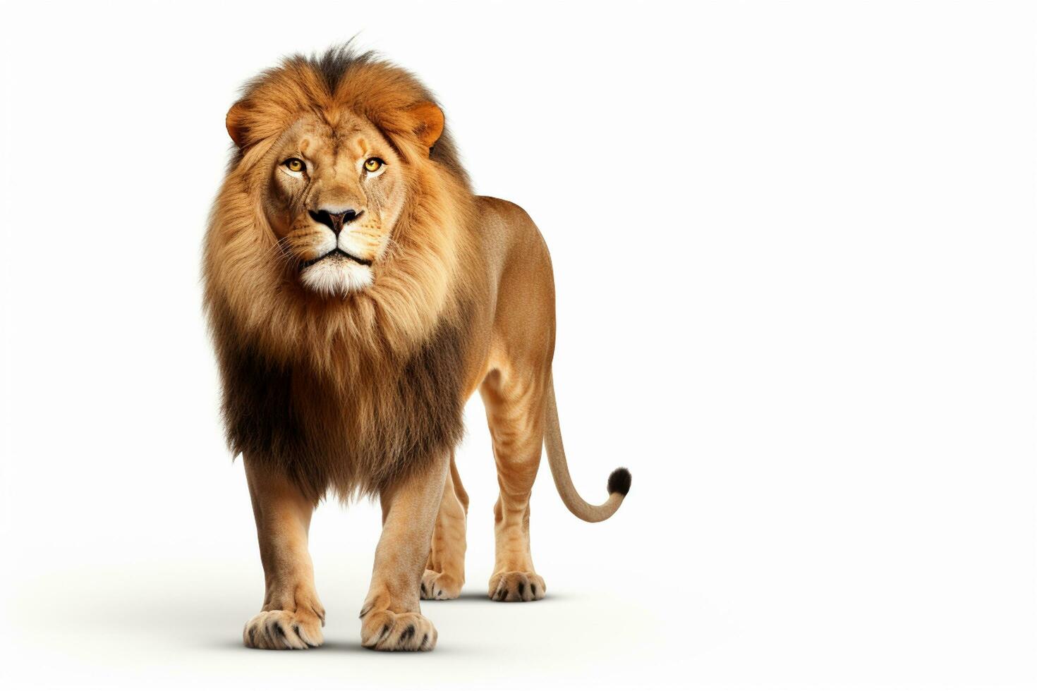 grande masculino leão em pé isolado em branco fundo. lado visualizar. 3d ilustração. ai gerado foto