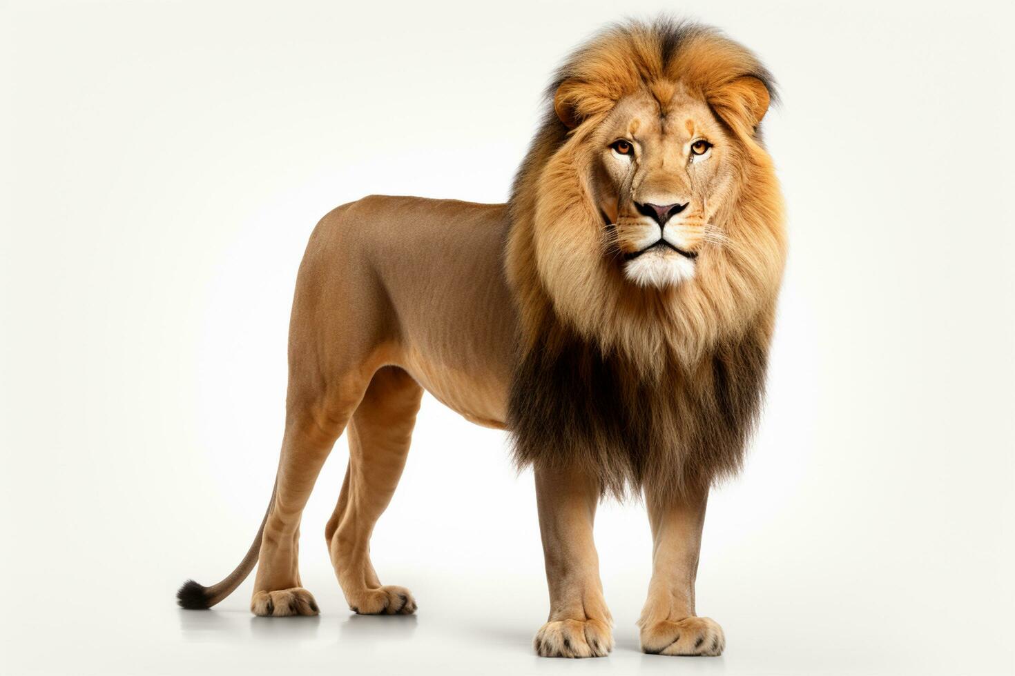 grande masculino leão em pé isolado em branco fundo. lado visualizar. 3d ilustração. ai gerado foto