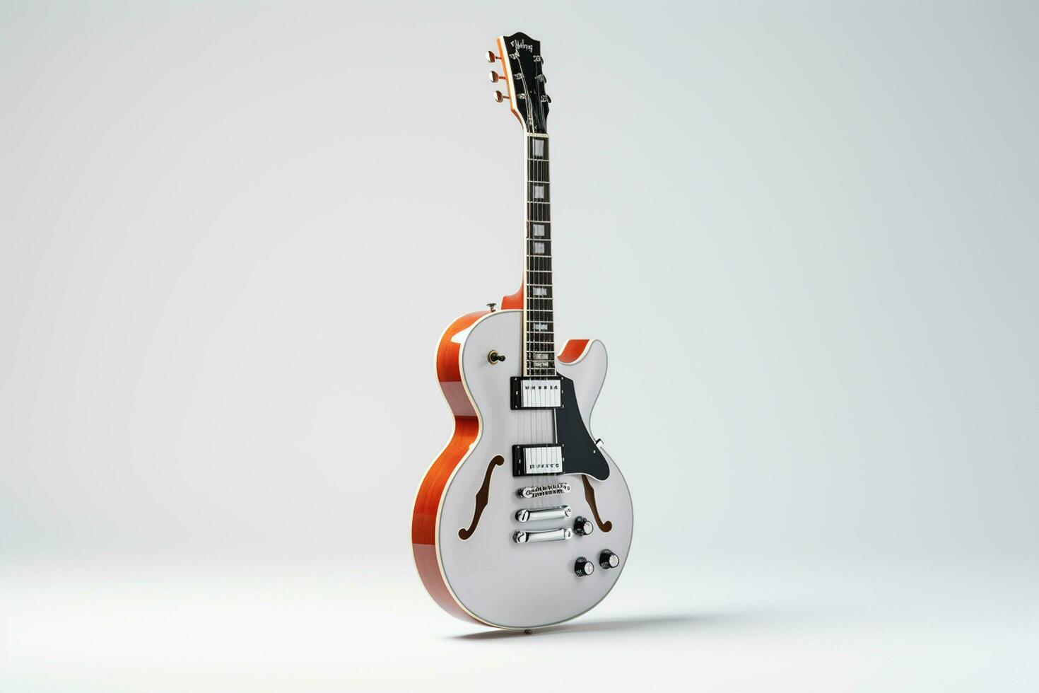 elétrico guitarra em uma branco fundo. 3d Renderização. frente visualizar. ai gerado foto