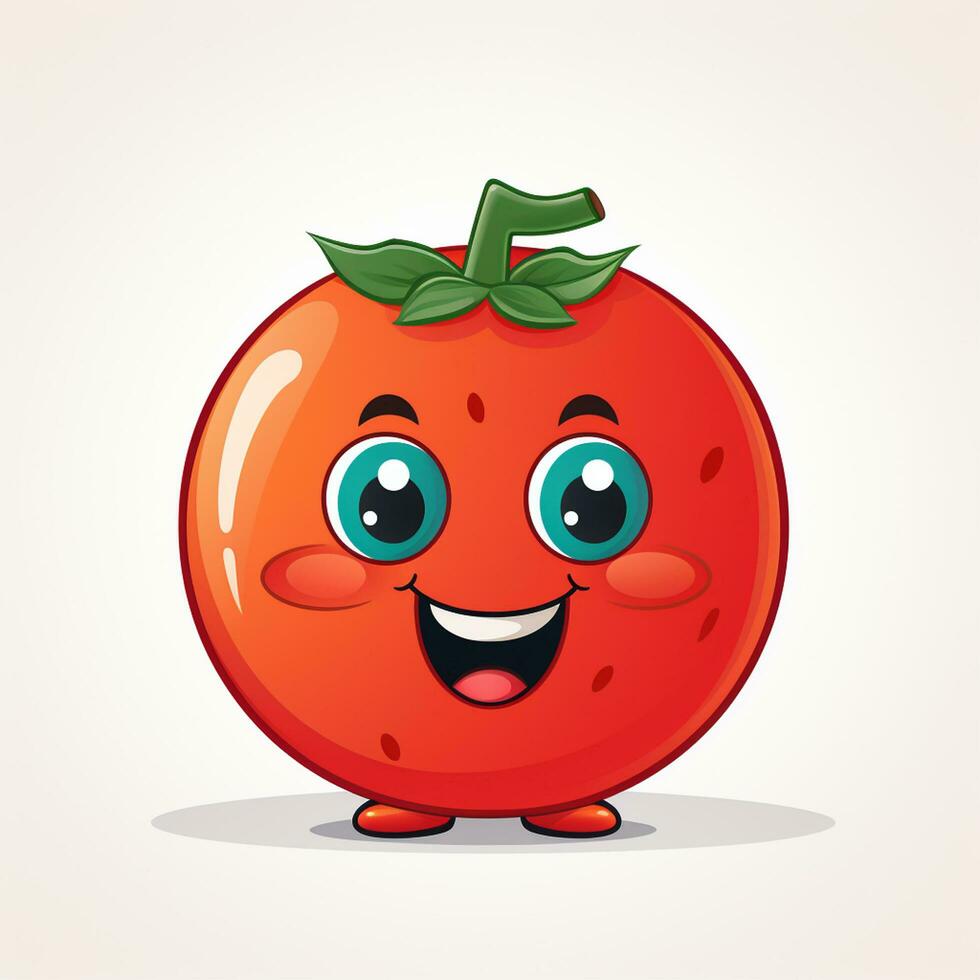 fofa desenho animado tomate personagem vetor ilustração. vegetariano Comida conceito. ai gerado foto