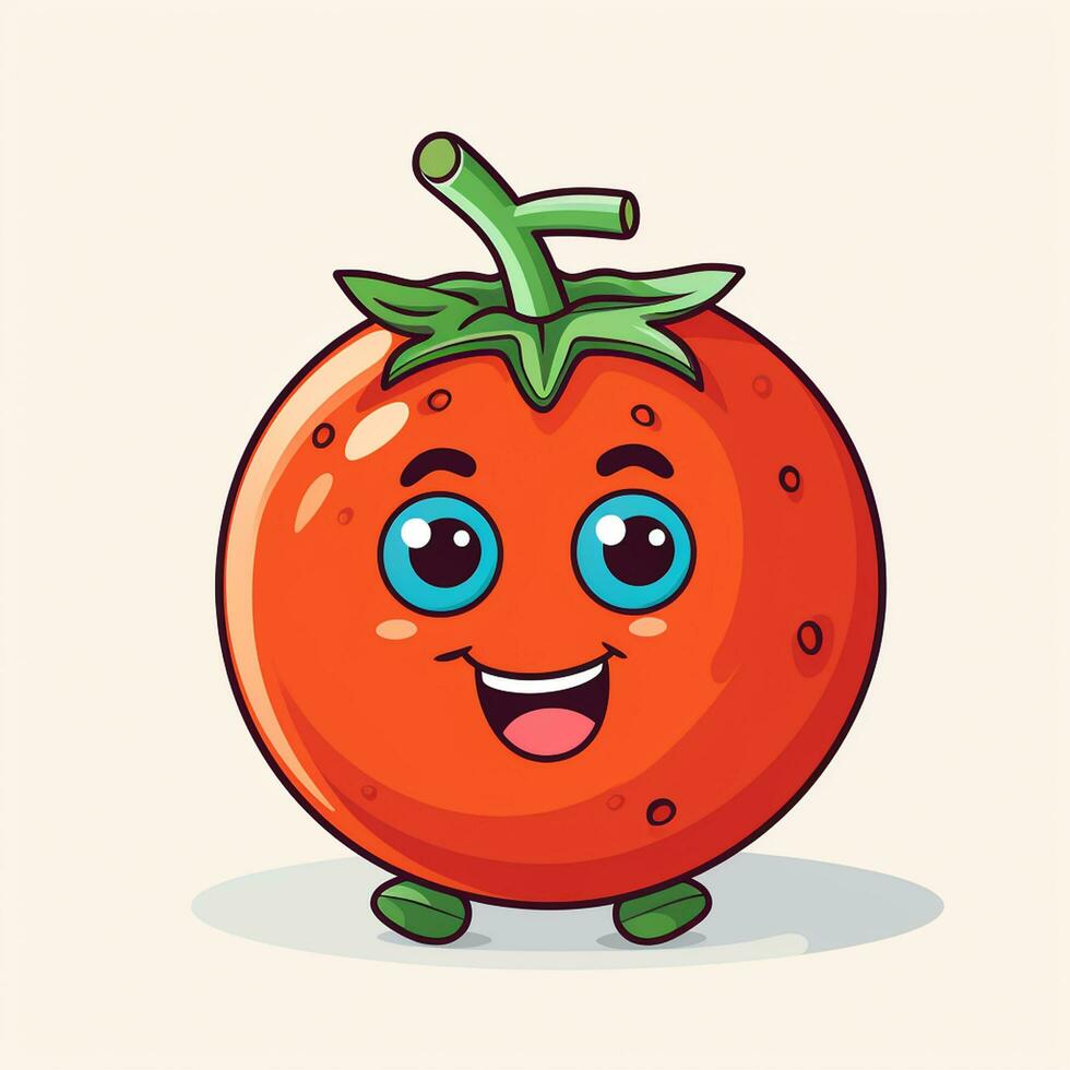 fofa desenho animado tomate personagem vetor ilustração. vegetariano Comida conceito. ai gerado foto