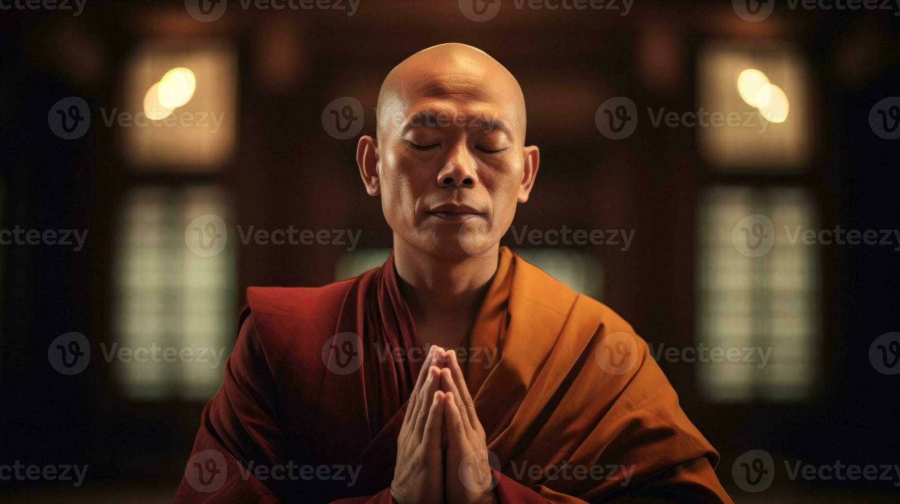 uma monge medita. generativo ai foto